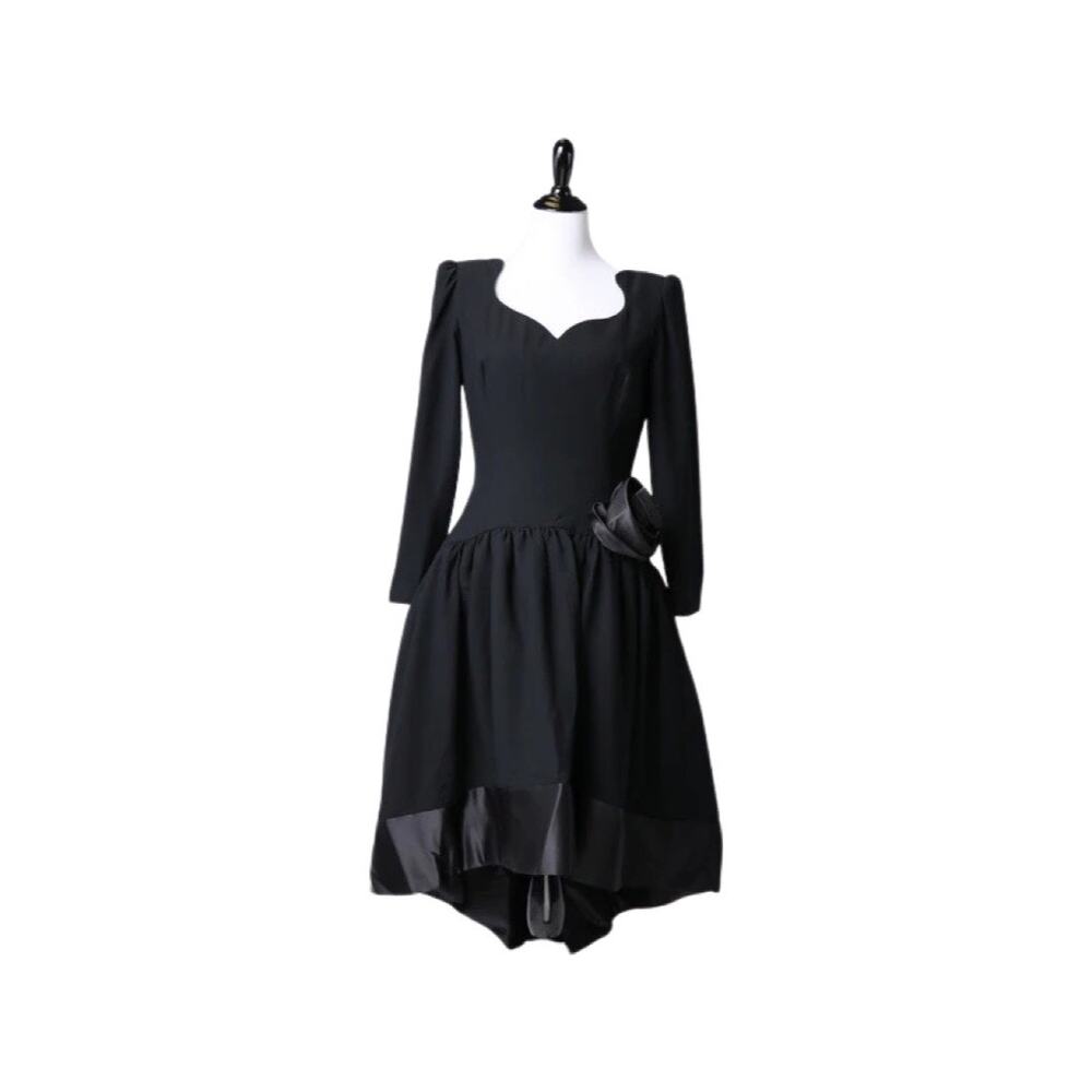Vintage 1980s Morton Myles Mullet Hem Black Long Sleeved Evening Dress Medium - Picture 2 of 6